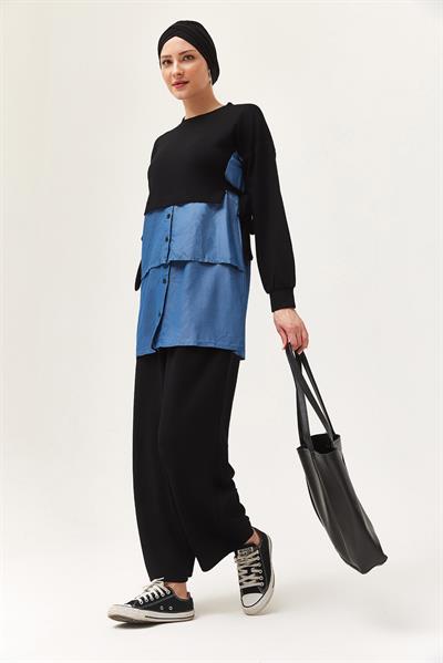 Kot Garnili Bağlamalı İkili Takım Siyah