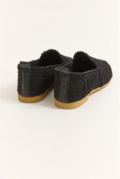 Örgü Tasarım Kadın Babet Ayakkabı Siyah