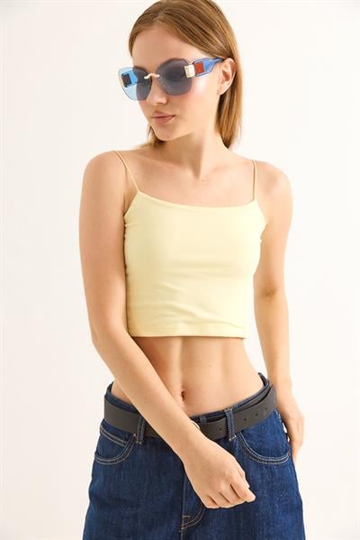 İp Askılı Crop Bluz Sarı
