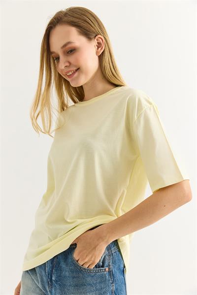 Oversize Bisiklet Yaka Basic Tshirt Sarı