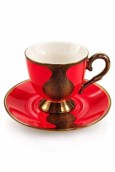 6lı Gold Damla Desenli Fincan Takımı Kırmızı