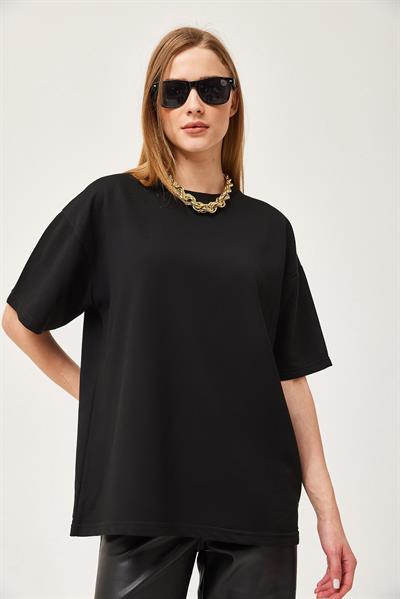 Basic Bisiklet Yaka Tshirt Siyah