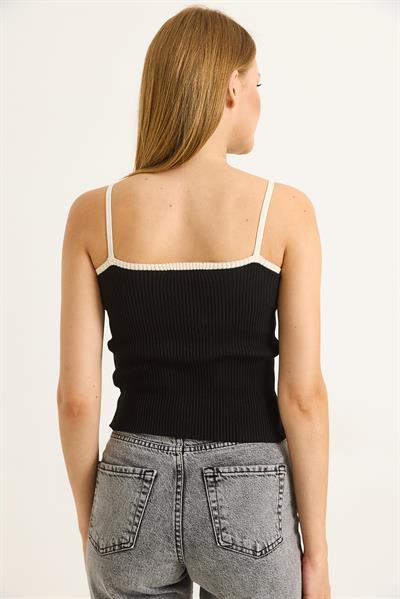 İp Askılı Kadın Triko Crop Bluz Siyah