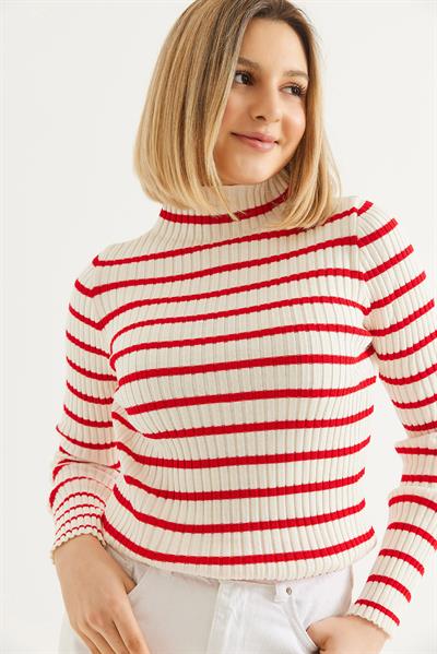 Yarım Balıkçı Yaka  Mevsimlik Triko Kazak Kırmızı