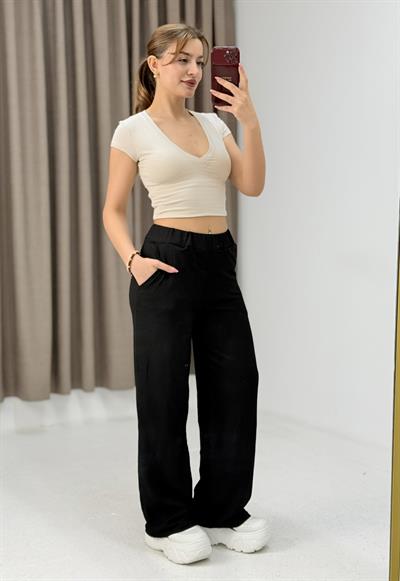 Kadın Rahat Bürümcük Pantolon Siyah