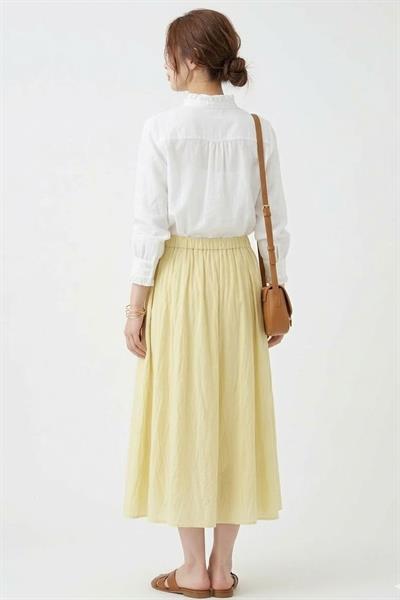 Kadın Beli Lastikli Kırşık Model Etek Sarı