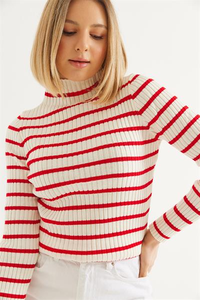 Yarım Balıkçı Yaka  Mevsimlik Triko Kazak Kırmızı