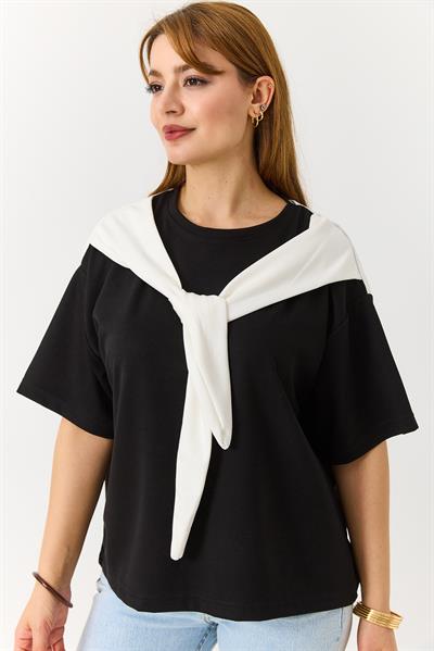 Kadın Omuz Bağlama Detaylı Kısa Kollu Tshirt 
