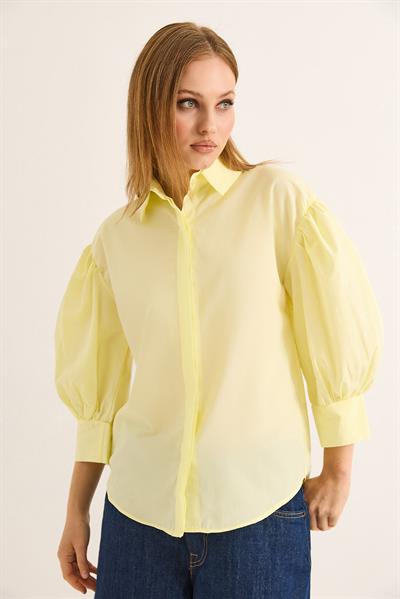 Balon Kol Bol Kesin Kadın Gömlek Sarı