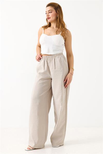 Kadın Bol Kesim Tensel Kumaş Beli Lastikli Taş