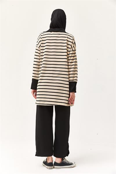 Yaka Fermuarlı Kol Detaylı  İkili Takım Siyah