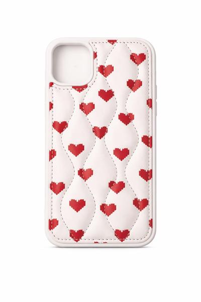İphone 16 Pro Max Uyumlu  Kalp Desenli Kabartmalı Kılıf Beyaz