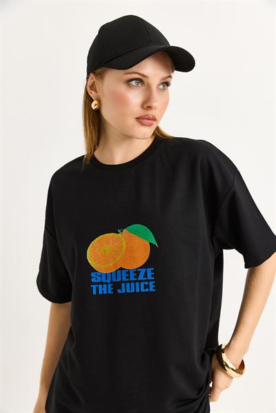 Oversize Ön ve Arka Baskılı Tshirt Siyah