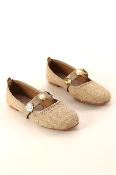 Keten Toka Detaylı Kadın Babet Vizon