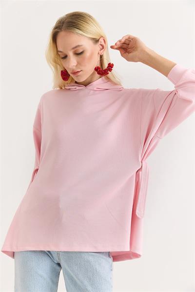 Kadın Yanları Bağlamalı Oversize Modal Tunik Pembe