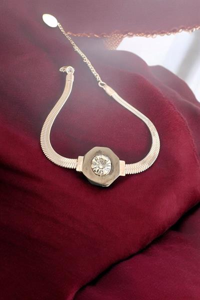Gold Siyah Taşlı Çelik  Bileklik Gümüş