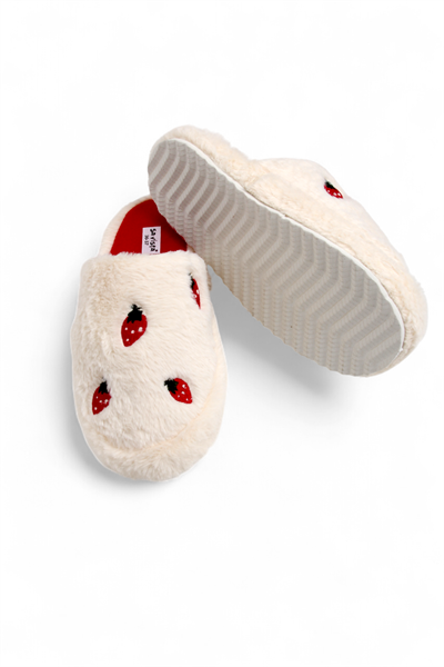 Kadın Sessiz Taban Çilek Motifli Ev Terliği