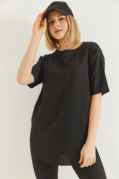 Bisiklet Yaka  Kısa Kol Basic Tshirt Siyah