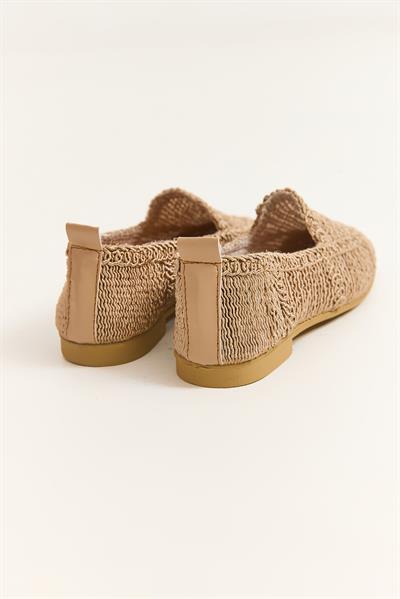 Örgü Tasarım Kadın Babet Ayakkabı Vizon