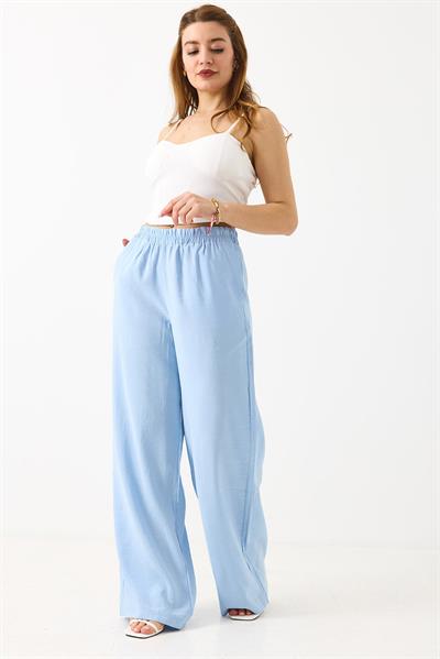 Kadın Bol Kesim Tensel Kumaş Beli Lastikli Açık Mavi