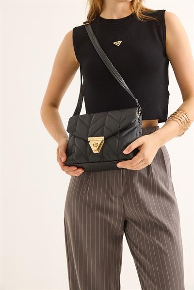 Kapitone Model Çift Gözlü El Ve Omuz Çantası Siyah