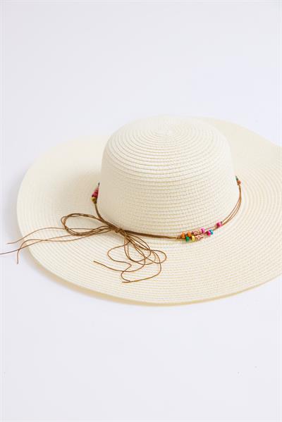 Boncuk Detaylı Hasır Kadın Plaj Havuz Çantası Krem