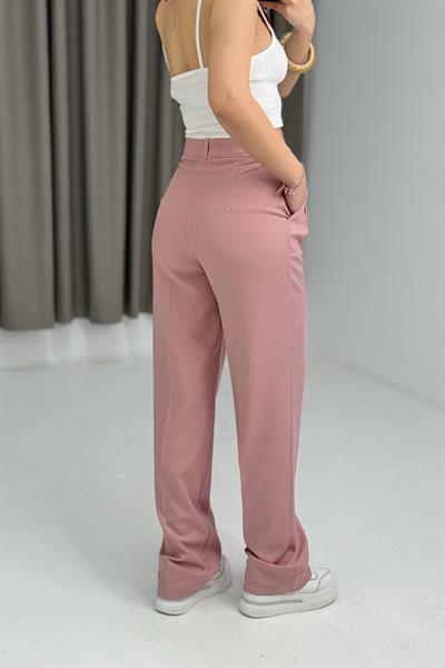 Kadın Rahat Kesim Yüksek Bel Pantolon Pembe