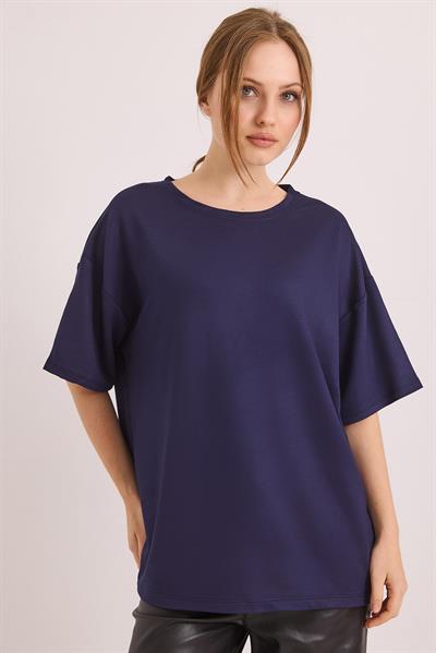 Oversize Yumuşak Dokulu Salaş T-Shirt Lacivert
