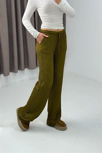 Kadın Bürümcük Salaş Dökümlü Pantalon Yeşil