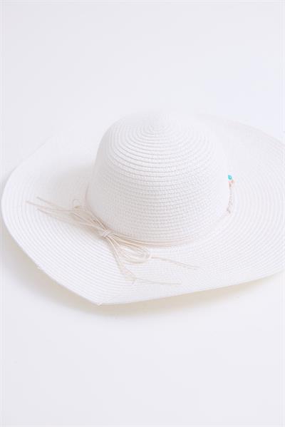 Büyük Kenarlı Hasır Plaj Havuz Şapkası Beyaz
