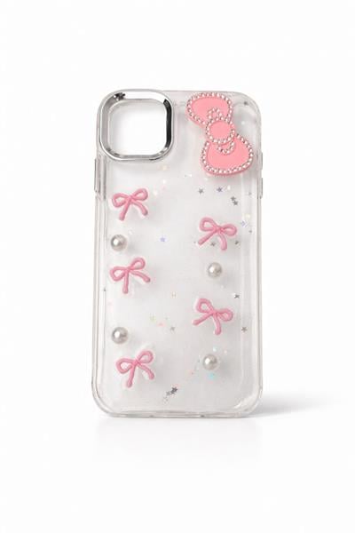 İphone 11 Pro Uyumlu Kurdeleli ve İnci Taşlı Kılıf Pembe