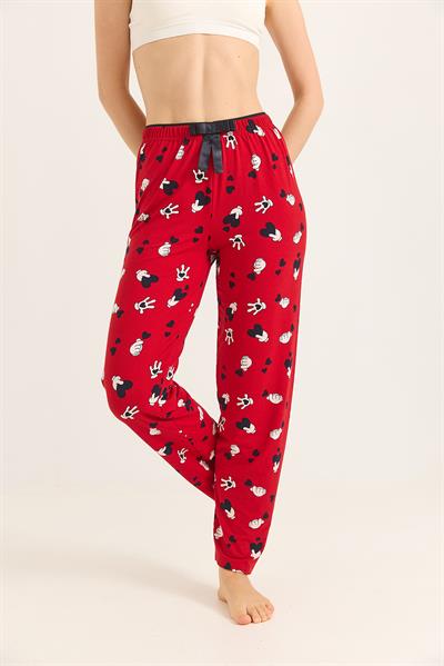 Beli Lastikli Kadın Pijama Altı Kırmızı