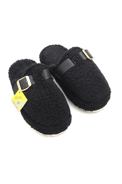 Kadın Kışlık  Tek Tokalı Siyah Ev Terliği