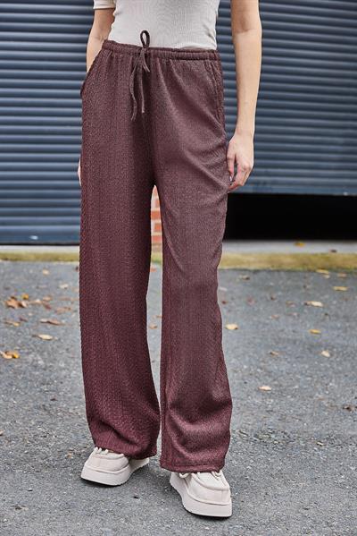 Kadın Bürümcük Salaş Dökümlü Pantalon Kahverengi