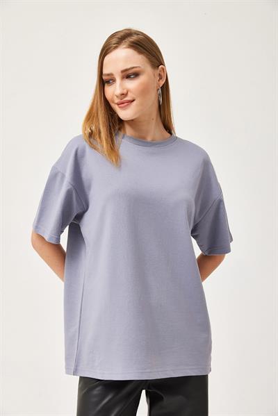 Basic Bisiklet Yaka Tshirt İndigo