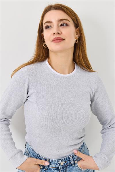 Kadın Kaşkorse Düz Kazak Gri