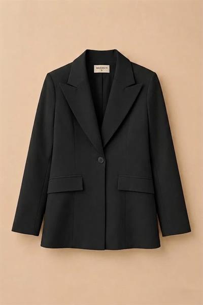 Kadın Blazer Ceket Uzun Astarlı ve Vatkalı Siyah