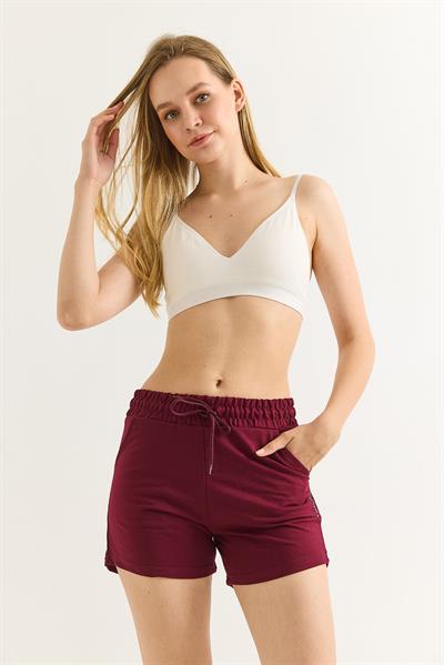 Oysho Baskılı Beli Lastikli Şort Bordo