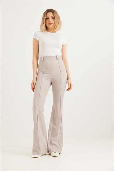 Yüksel Bel Çımalı  İspanyol Paça Pantolon Gri
