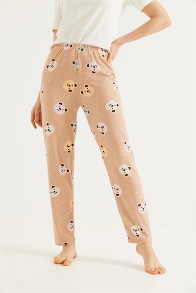  Beli Lastikli Kadın Pijama Altı Pudra
