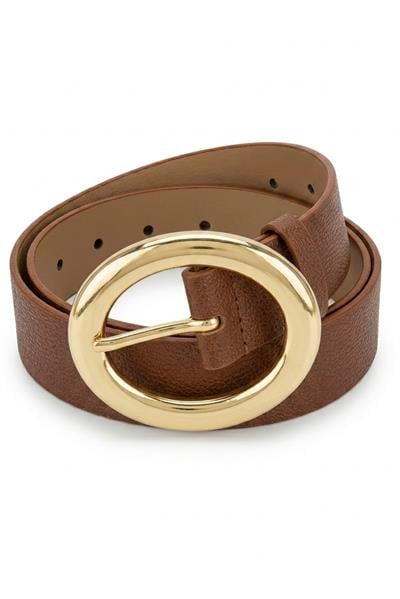 Gold Renk Oval Tokalı Kadın Kemer Taba