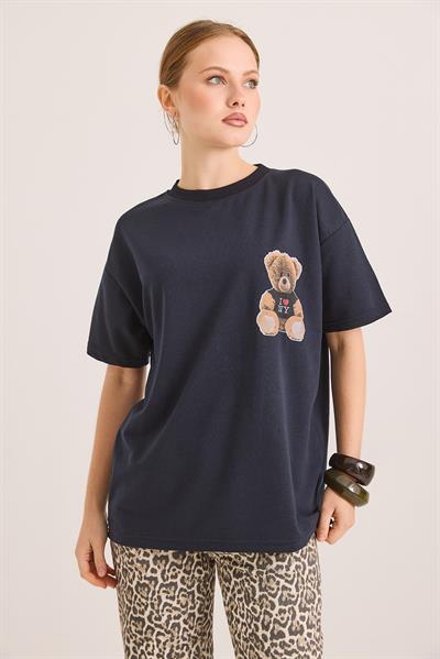 Ön Ve Arka Baskılı İki İp Oversize Örme Tshirt Antrasit