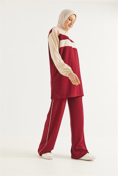 Yaka Fermuarlı Garnili Oysho Kumaş Takım Bordo