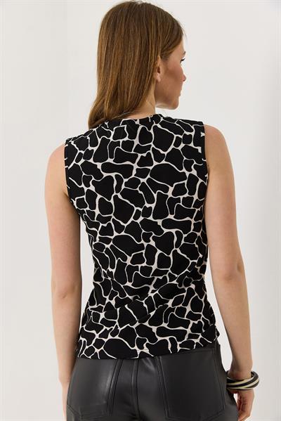 Bisiklet Yaka Gold Düğmeli Ottoman Fitilli Bluz  Siyah