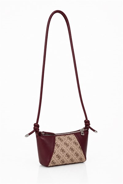 Kadın İnce Askılı Monogram Desenli Minimal Çanta Bordo