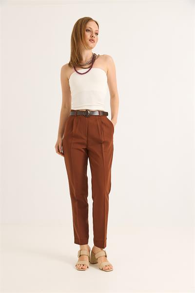 Kadın Fİt Kesim Kumaş Pantolon Kahve
