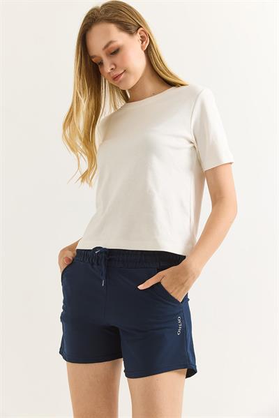 Oysho Baskılı Beli Lastikli Şort Lacivert