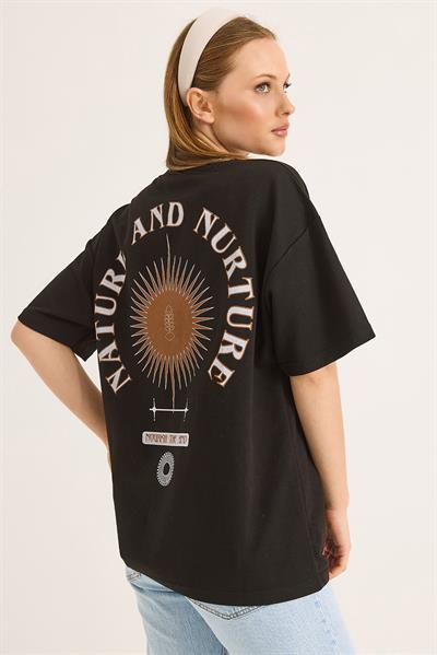 Bisiklet Yaka Kısa Kol Baskılı Tshirt Sİyah