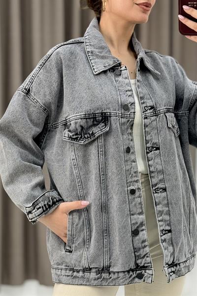 Kadın Oversize Cepli Şık Kot Ceket 