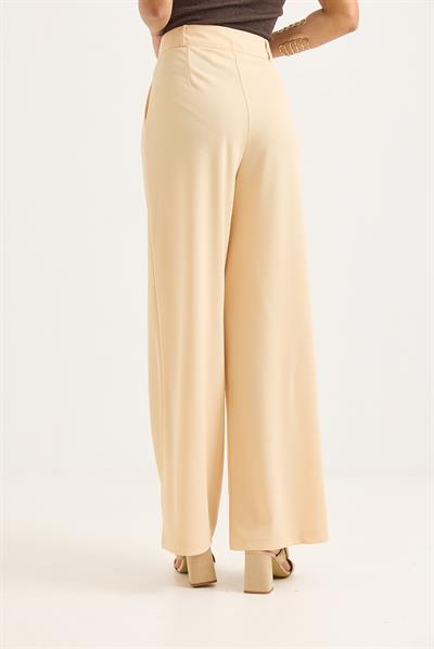 Yüksek Bel Bol Paça Pantalon Bej